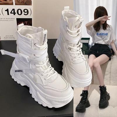 Fashion Thick Sole Motorcycle Boots Women Autumn Winter Chunky Platform Ankle Boots Woman Breathable Lace-Up Combat Botas Mujer