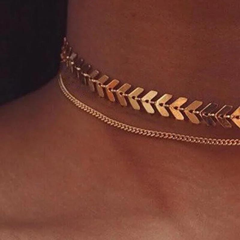 Simple Sequined Fishbone-shaped Fashionable Short Necklace for Men and Women, Fashion Jewelry Accessories, Creative Necklace