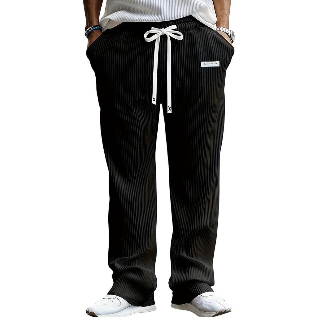 Mens Corduroy Casual Pants Fashion Loose Fit Wide Leg Pants Straight Sweatpants Elastic Waist Drawstring