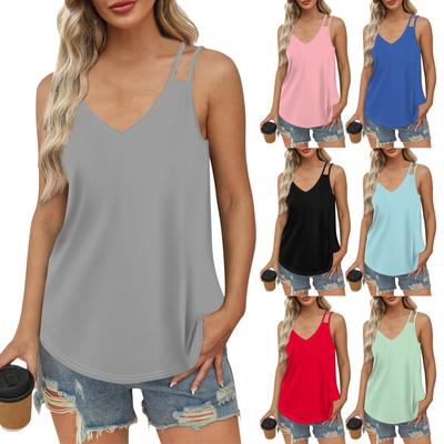 Camiseta sin Mangas para Mujer Casual Verano Estampado Tops 2024 Moda Tirante Espagueti Sin Mangas Cuello en V Camisas Color Sólido Camisolas Sexy
