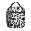 Sac à Lunch Noir et Blanc Graffiti Boîte à Lunch Pratique Femmes Art Abstrait Sac Isotherme de Bureau Sac Fourre-tout Thermique Oxford Drôle Sacs à Main