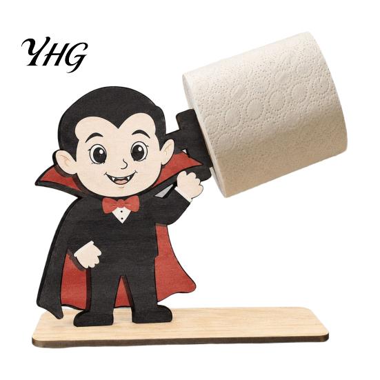 Spooky Bathroom Tissue Storage 2Pcs Halloween Paper Towel Holder, Cartoon Animal Tabletop Roll Dispenser, Wooden Cute Bat Organizer Stand for Kitchen