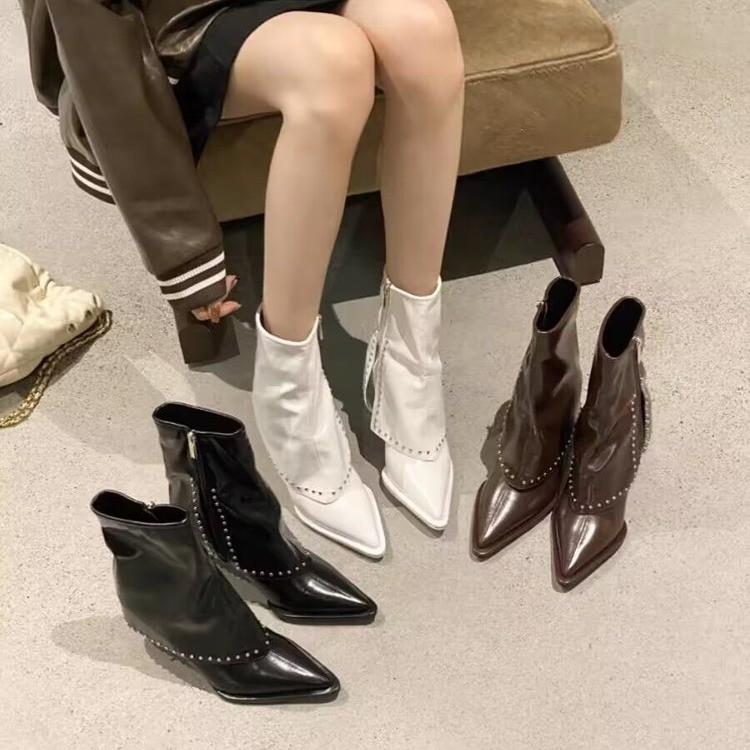 Fashion Fashion Shoes for Women Side Zipper Women's Boots Winter Pointed Toe Solid Short Barrel Stilettos or Thin Heels Boots