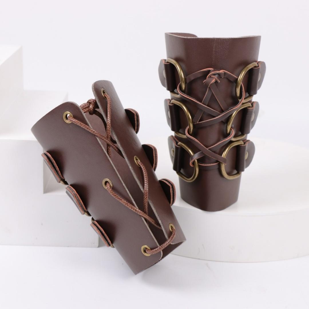 

Medieval Knight PU Leather Arm Guards Viking Leather Gauntlet Wristband Renaissance Bracers Armband Wrist Guards Cosplay One size