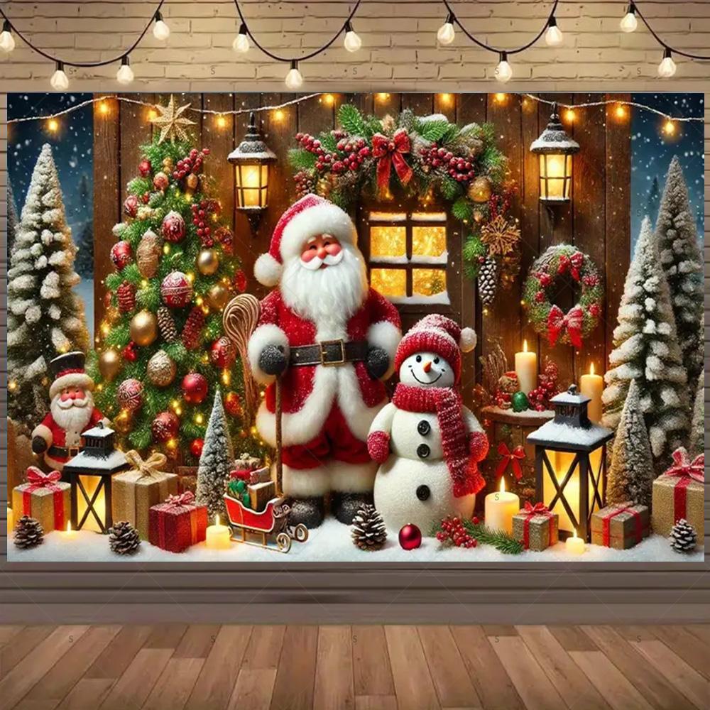 Merry Christmas Background Supplies Winter Snowman Santa Claus Backdrop Xmas Tree Party Decoration Christmas Photography Props