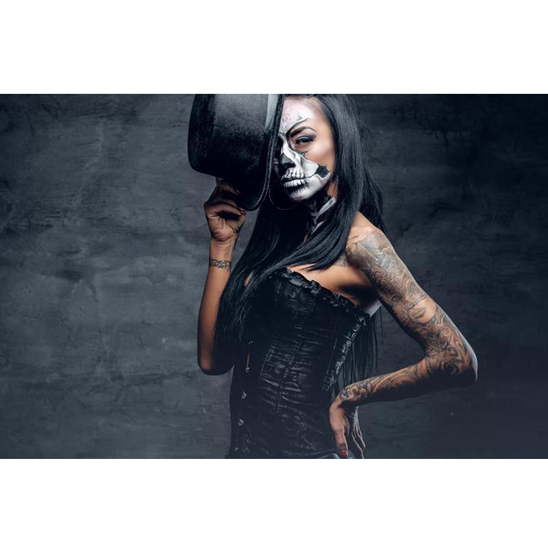 Solid Wood Frame Black Skull Tattoo Girl Modern Canvas Painting Wall Art Posters and Prints Picture for Living Room Home Decoration