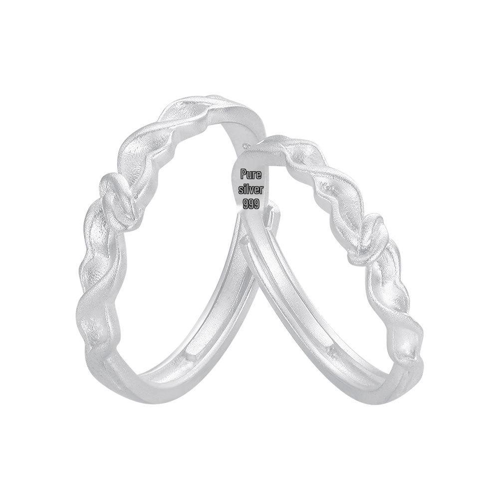 Jie Ai 999 Sterling Silver Custom Engraved Couple Rings for Men and Women - Unique Engagement or Birthday Gift
