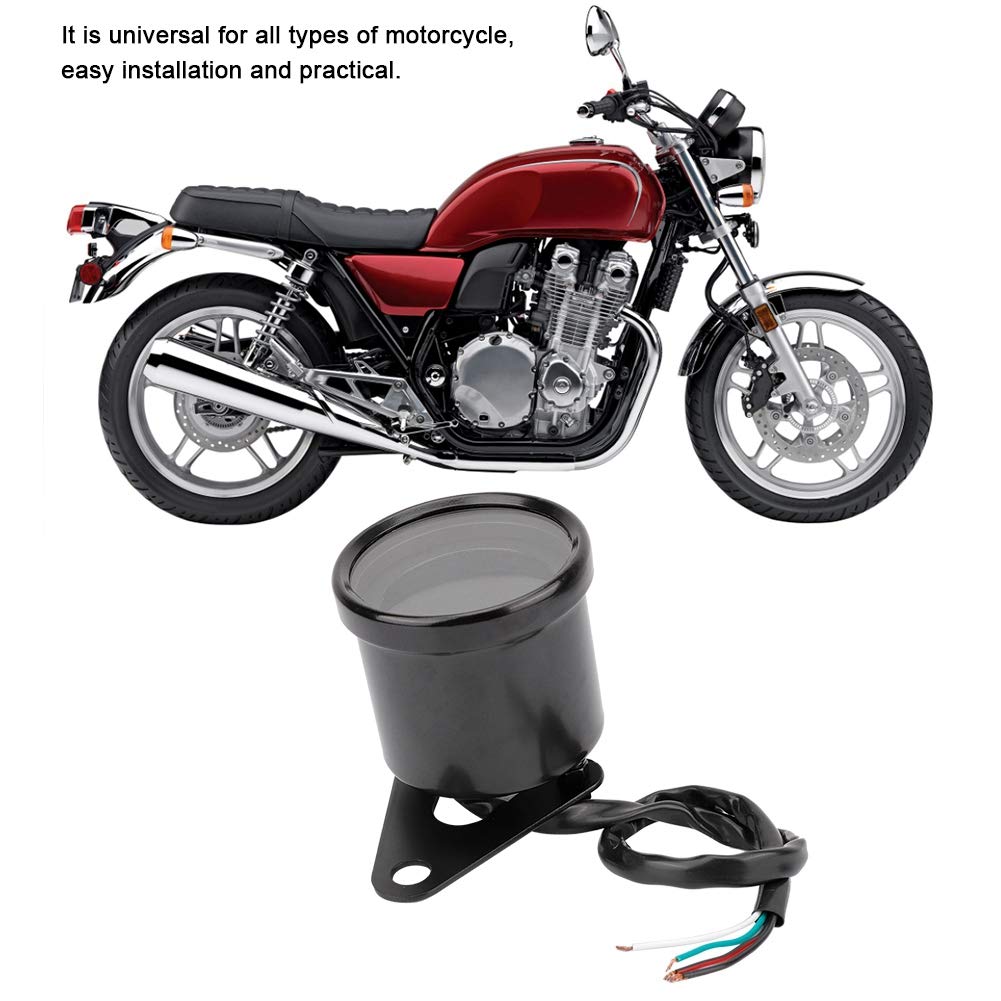 Akozon Drehzahlmesser Motorrad LCD Meter Drehzahlmesser Anzeige Kilometerzähler Geschwindigkeitsmesser 0-199km/h (Schwarz)