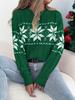 women's Crew Neck Snowflake Cable Knit Sweater Loose Puff Long Sleeve Pullover Christmas Jumper Top