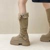 Retro British Style Thick-heeled Thick-soled Boots for Women's Autumn and Winter Fashion Versatile Suede and Thin Two Wear High-heeled Knight Boots
