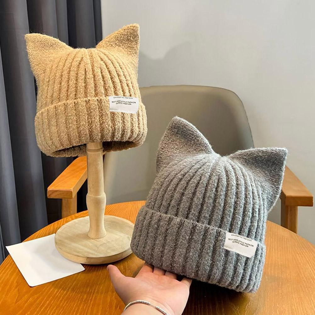 Fashion Cat Ear Hat Cute Beanie Hat Knit Winter Cap Warm Slouchy Crochet Hat For Women Girls Ski Cycling Snowboard Travel
