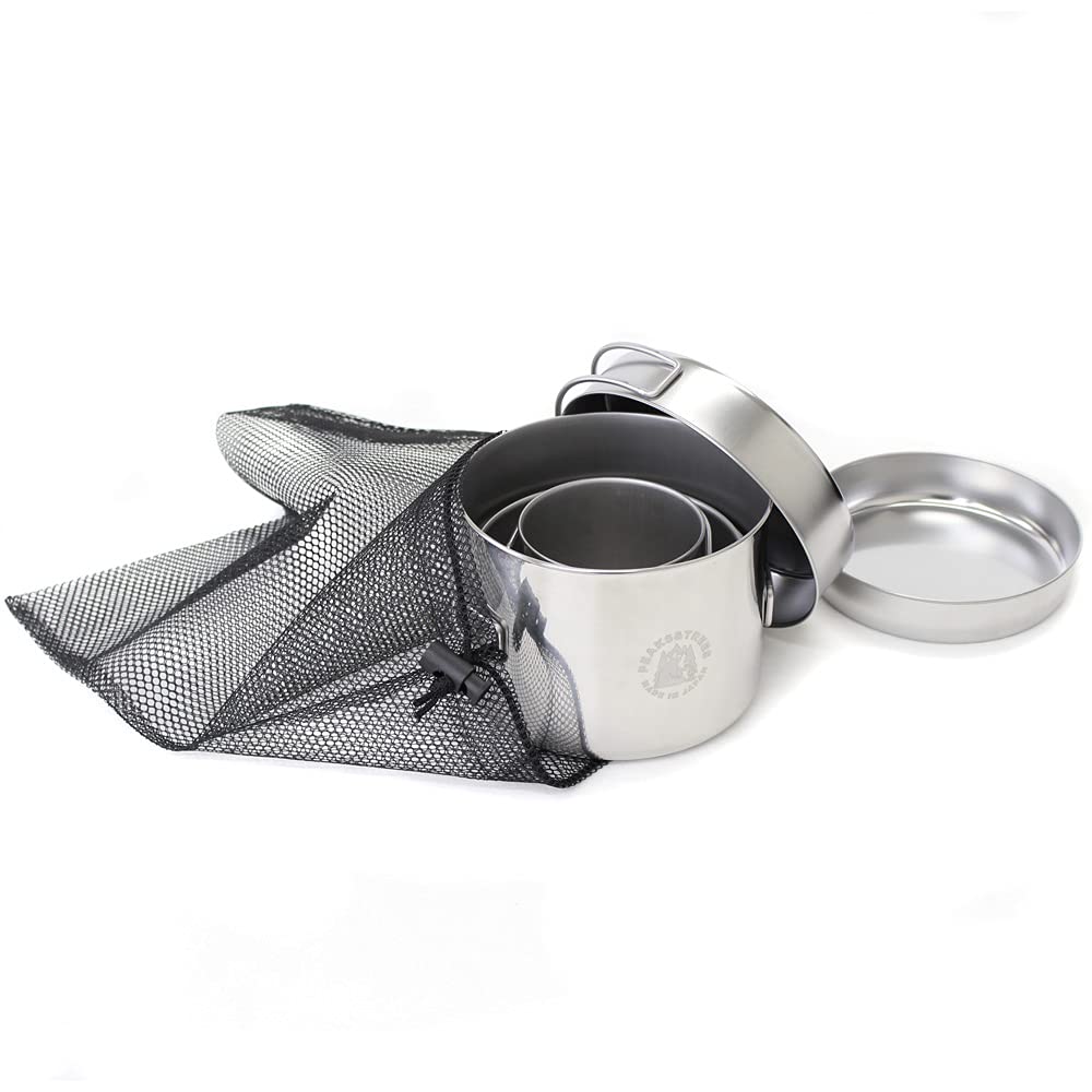 PEAKS&TREES Camping Multi Cooker Set, Stainless Steel, 5 Pieces, Tsubame-Sanjo, Made in Japan