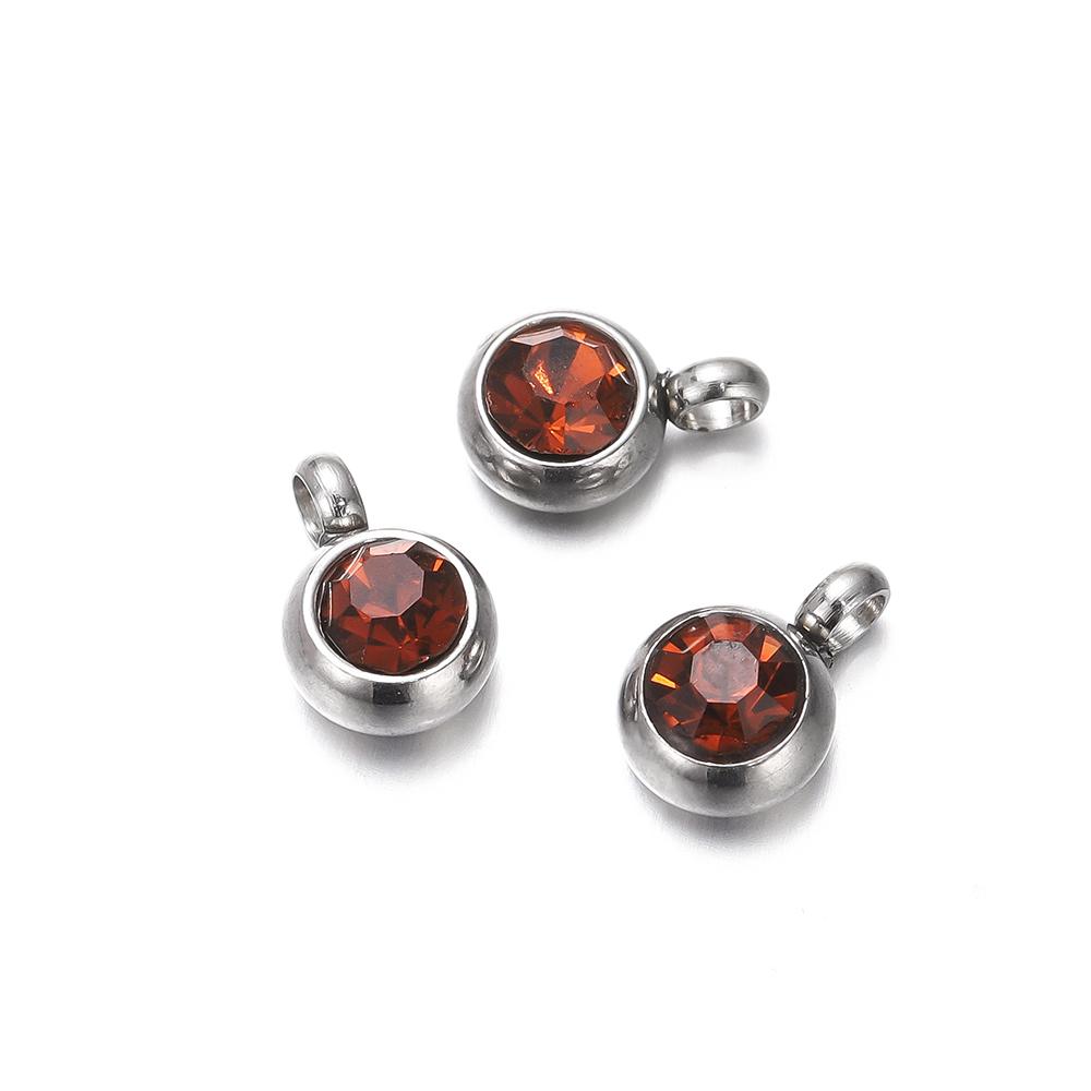 10Pcs 6mm Stainless Steel Birthstone Necklace Pendant Jewelry Making Rhinestone Charms For Women Earrings DIY Accessories Gift