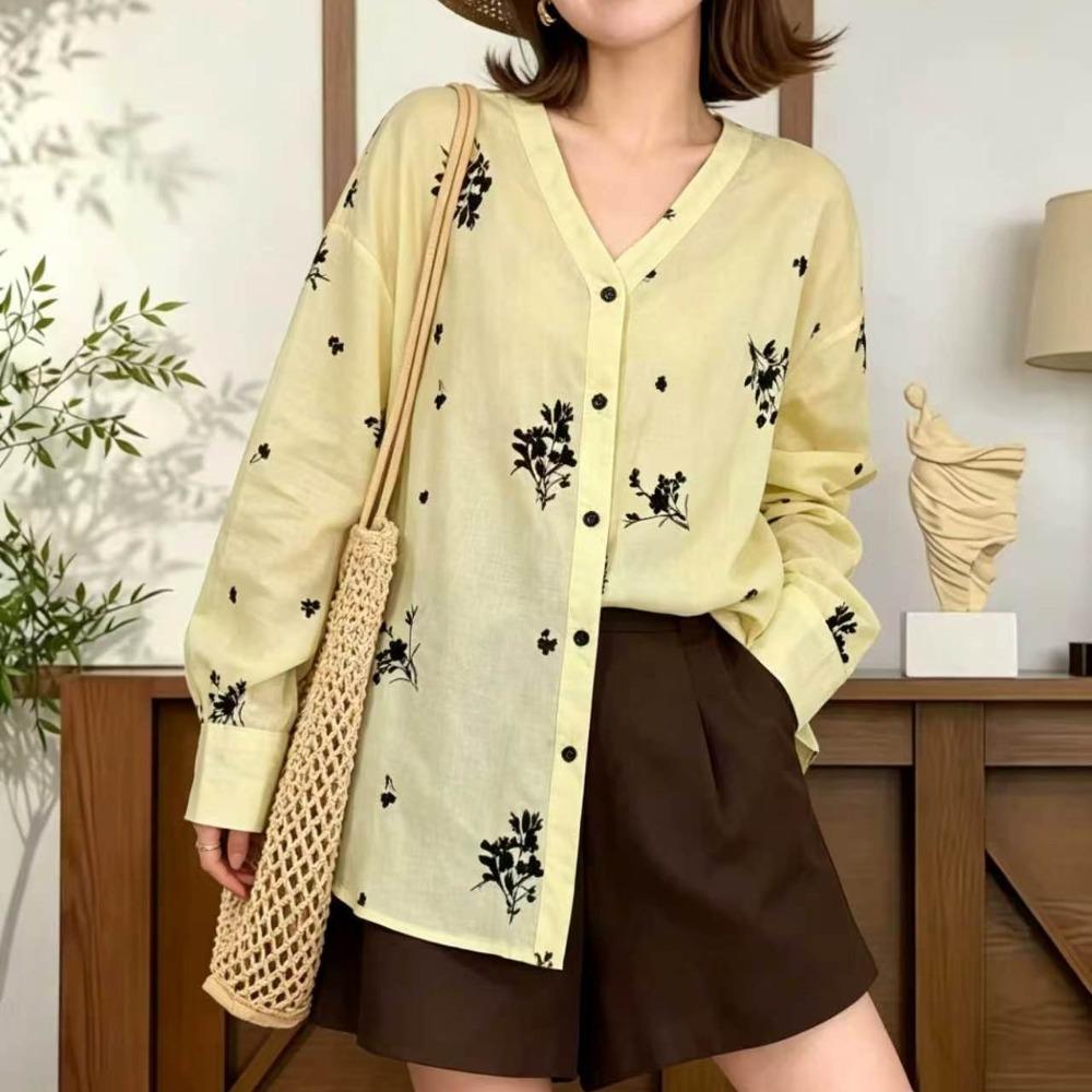 DIMANAF 2026 Women Plus Size New Summer Blouse Shirt Long Sleeve Embroidery Floral Casual Loose Lady Tops Shirts