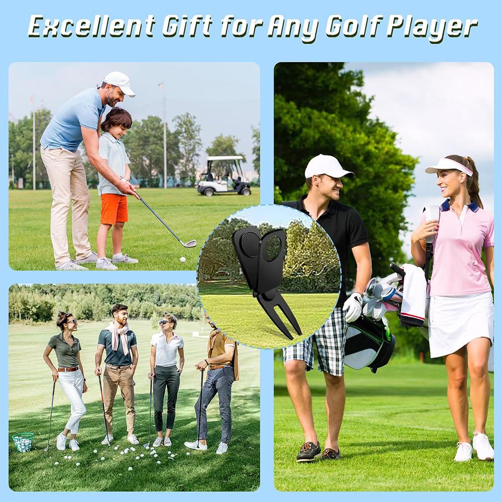 2Pcs 3 in 1 Golf Repair Tool with Magnetic Golf Ball Marker Gift For Man Black