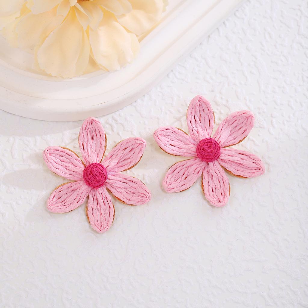 Dopamine Colored Flower Earrings, Vacation Wind Bohemian Wind Contrasting Color Raffia Earrings Women