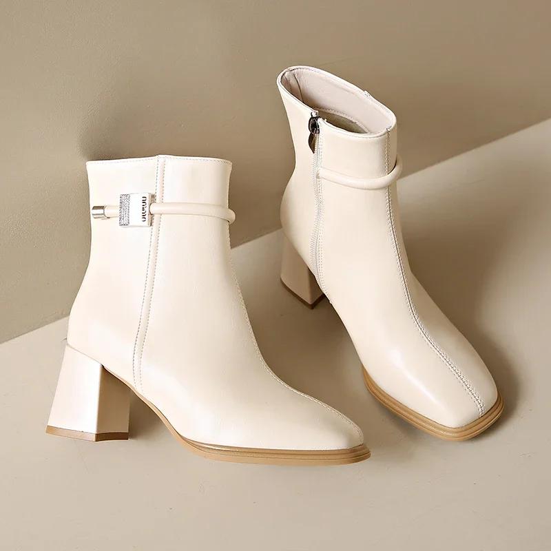 Fashion 2024 Hot Sale Shoes Female Side Zipper Women's Boots Fashion Metal Decoration Office and Career New Pointed Toe Ankle Boots