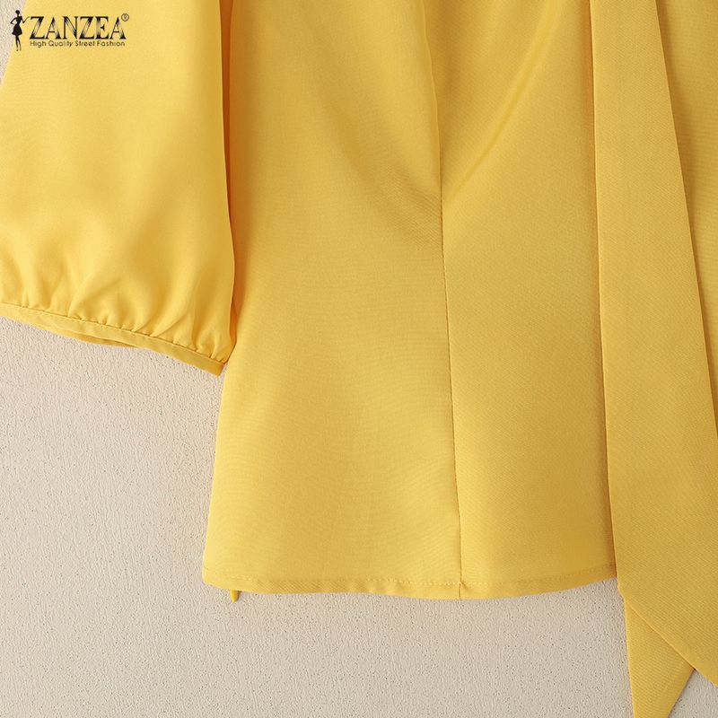 ZANZEA Damen Freizeit V-Ausschnitt Einfarbig Halbarmausbluse