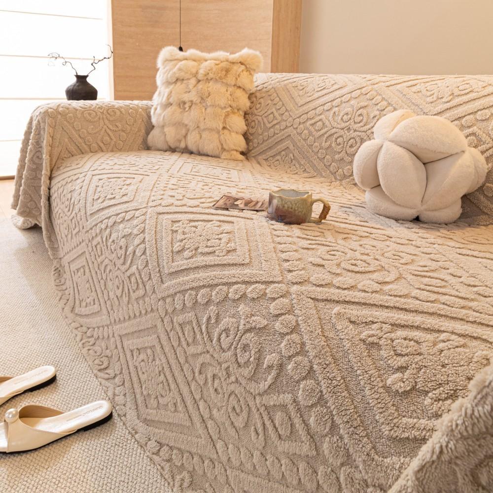 Winter Thicken Fleece Warm Cat Scratch Resistant Mid-Century Style Full Coverage Sofa Throw Cover Cushion Home Decor Mats