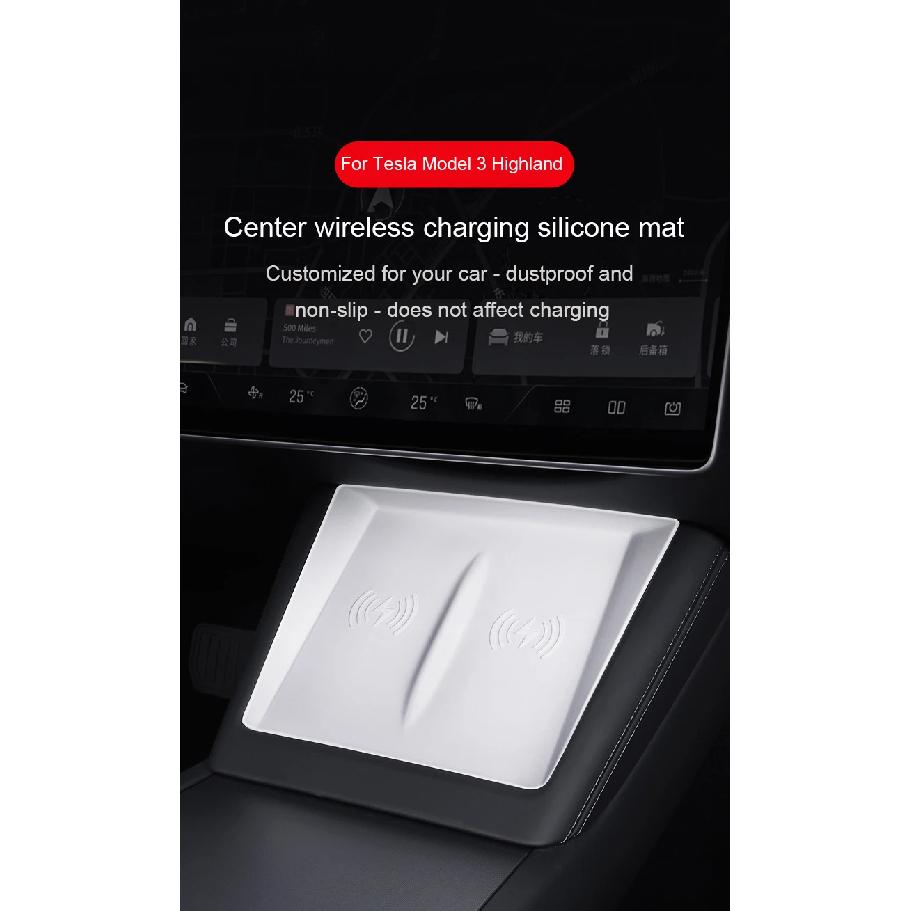 For Tesla Model 3 Highland 2024 Wireless Charging Pad Silicone Mat New Model 3 Center Control Cell Phone Anti-slip Silicone Mat