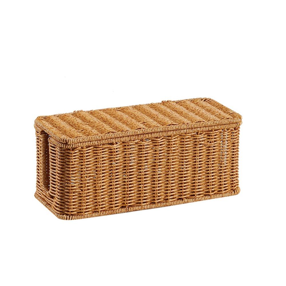 Hand-Woven Imitation Rattan Cable Organizer Box Well-ventilated 2/3/5 Open Slot Desktop Cable Management Box Rustic Style