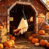 Waterproof Haunted House Supplies Halloween Flying Ghost with Witch Broom, Large Lighted Hanging Decoration Outdoor Yard Party Decor Hat for