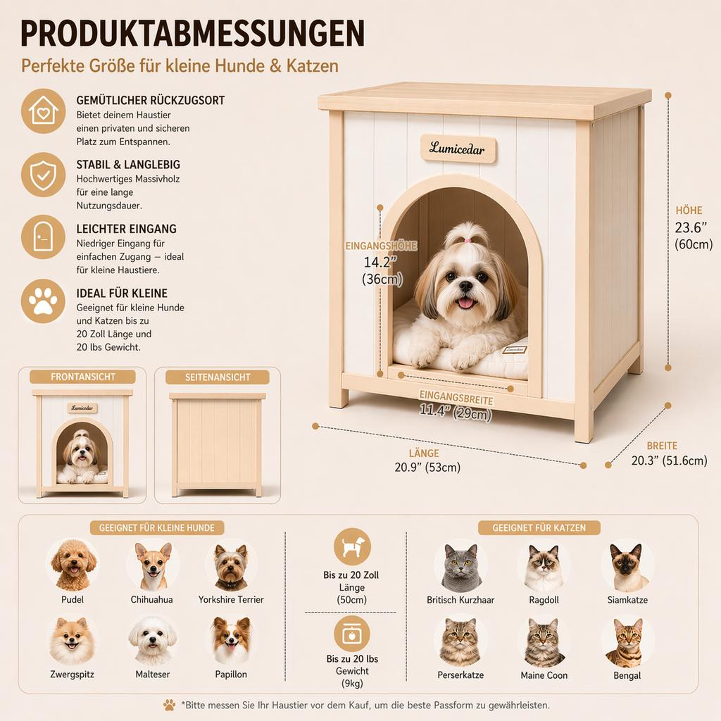 Wooden Dog Crate Side Table – FSC® Solid Wood Indoor Pet House Furniture for Small Dogs & Cats, Scandinavian Style End Table