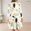Women Plus Size V Neck Long Sleeve Black Floral Printed Curved Hem Dress