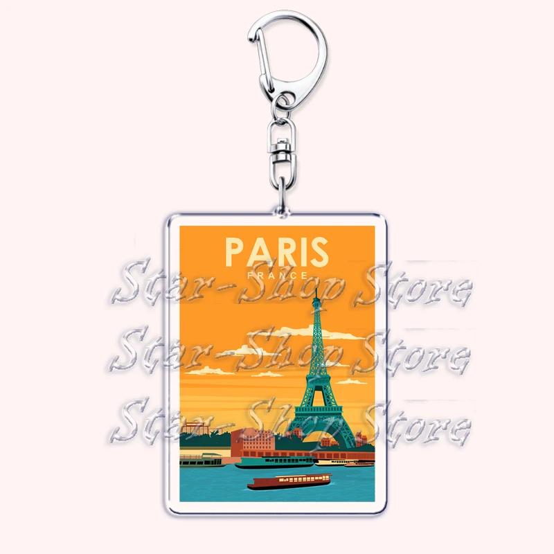 Retro France I Love Paris Eiffel Tower Keychains French Stamps Keyring for Accessories Bag Key Chain Jewelry Fans Friends Gifts