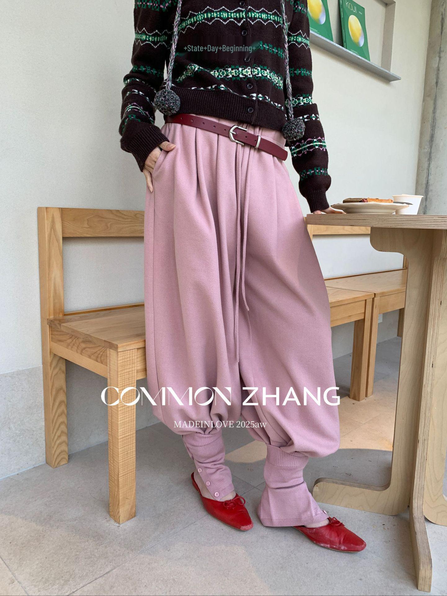 

CZ ZHANG Women s Red Thickened Warm Loose Casual Sweatpants with Tight Waist and Wide Leg B41312 Small розовый