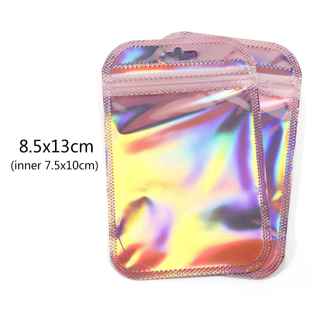 50pcs Iridescent Self Sealing OPP Bags Laser Iridescent Zip lock Resealable Package Pouch Retail DIY Jewelry Storage Accessories
