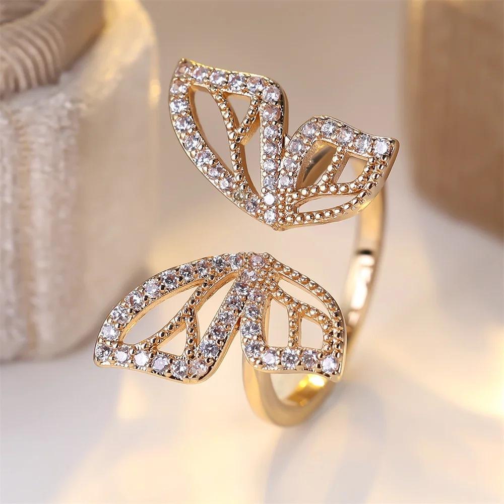 2026 New European and American New Light Luxury Hollow Butterfly Inlaid Zircon Open Ring, Niche Design Jewelry