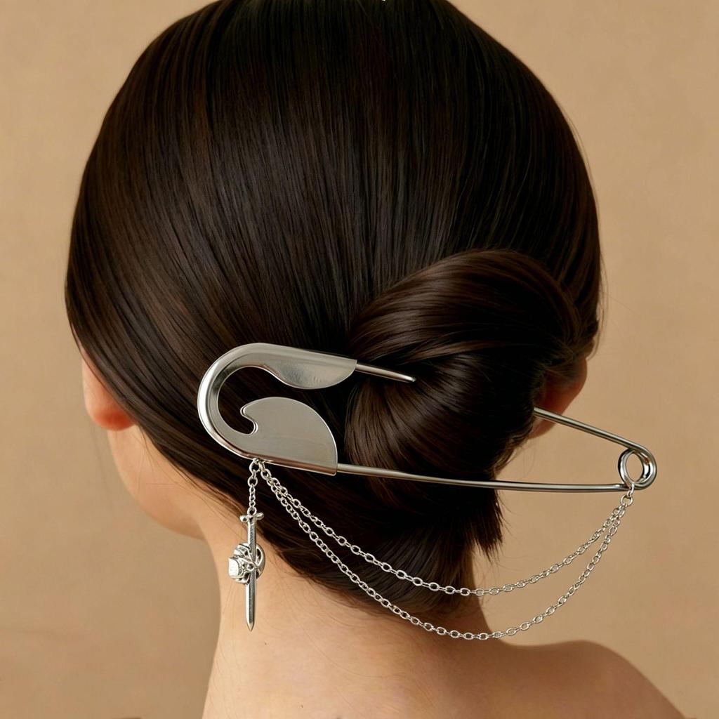 Stylish Large Silver Hair Brooch: Creative Metal Claw Clip for Thick Hair