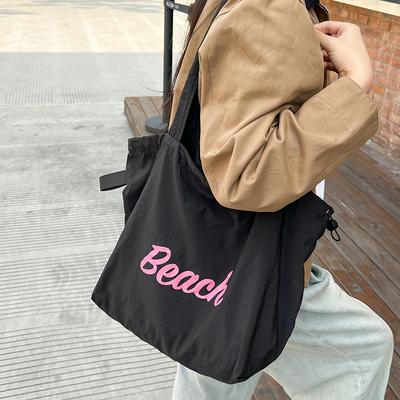 Tasche Damen Alphabet Bedruckte Nylon Schultertasche Lässig Vielseitig Tragbar Kordelzug Große Kapazität Tragetasche