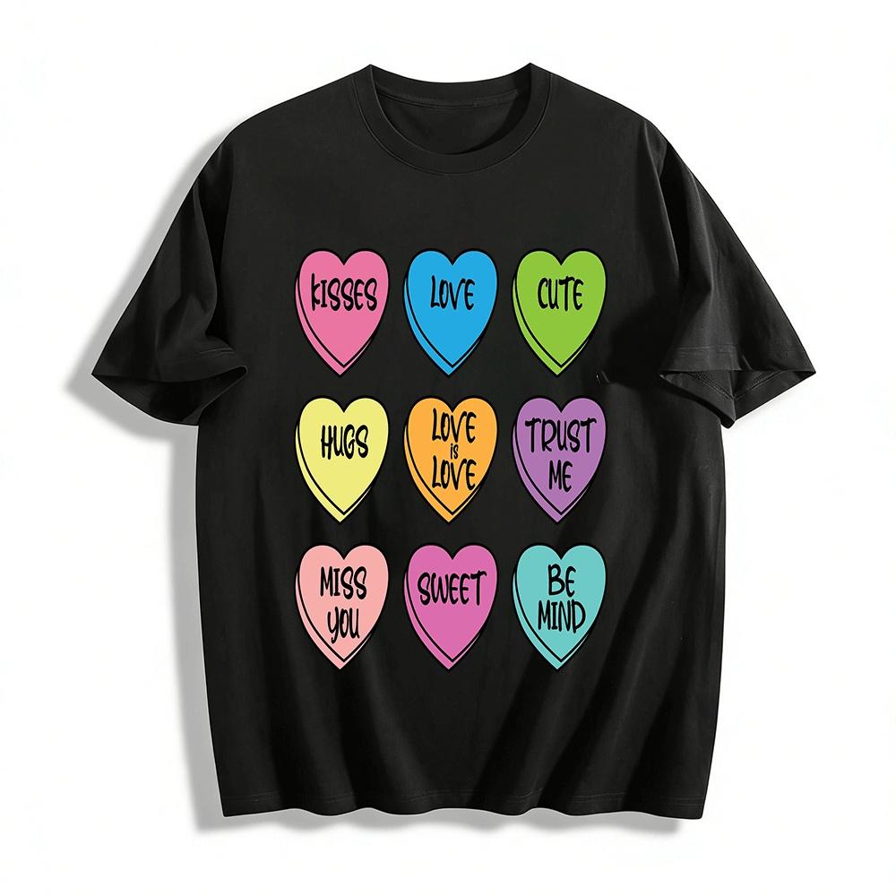 Valentine s Day Heart Slogan Printed Casual Top Pure cotton T-shirt XXS