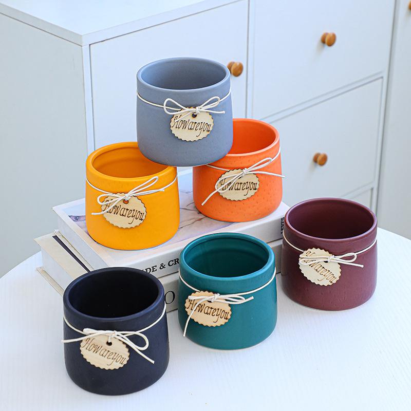 Simple Colored Flower Pot Ceramic Succulent Pot Plant Pot Planter Bonsai Home Decor Garden Decoration Desktop Ornaments