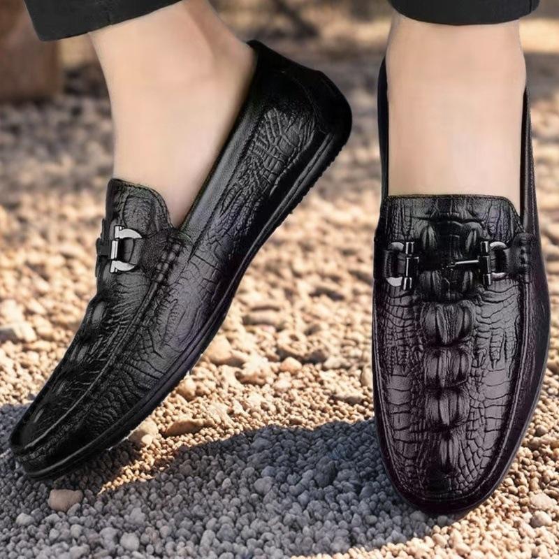 Leather shoes summer new high-end crocodile pattern beanie shoes business casual shoes driving shoes