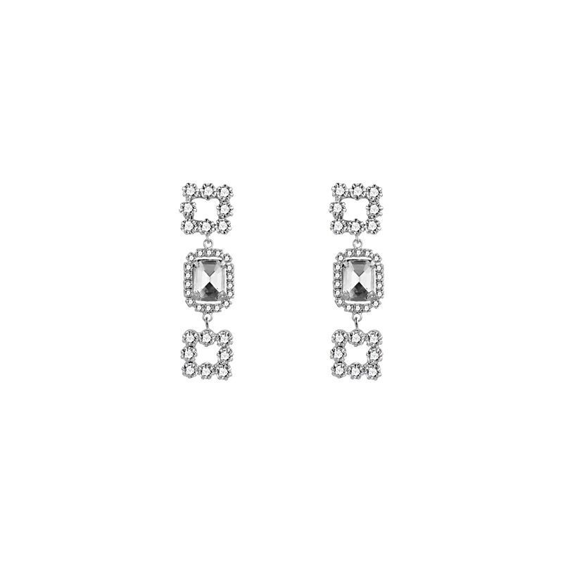Light Luxury High-End Square Flash Diamond Rhinestone Fringed Earrings Niche Full Of Diamonds Gorgeous Crystal Exaggerated Earrings Stud Earrings