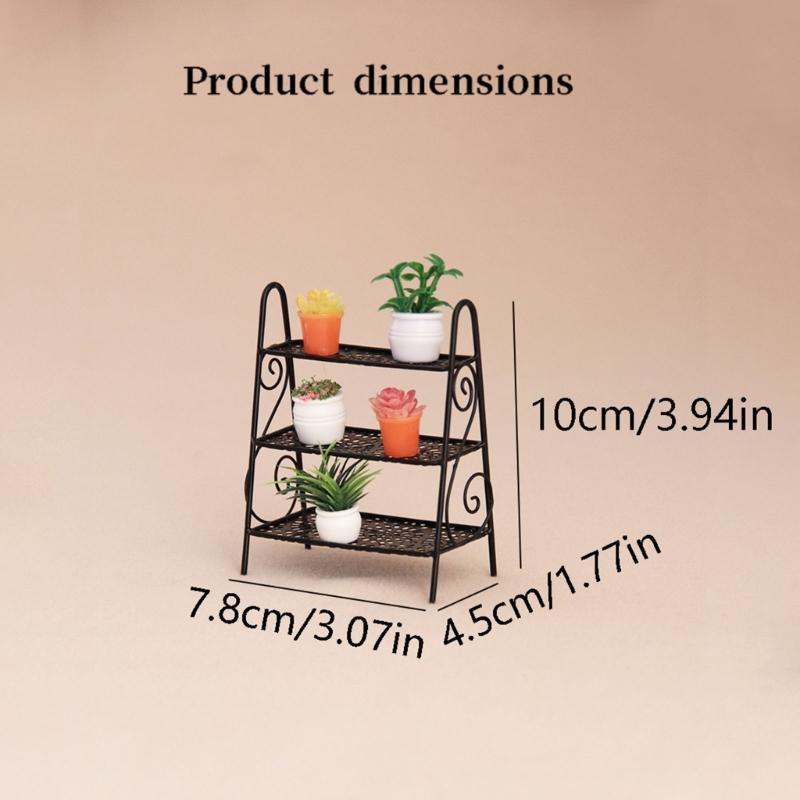Iron Miniature Plant Holder For 1/12 Scale Doll House Scene Setting Display with Potted Flower for Living Room Decors