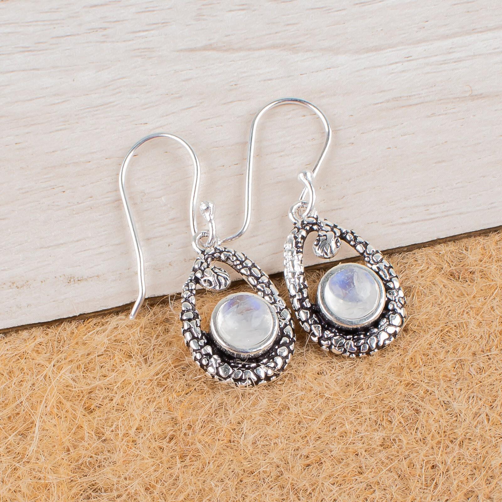 

Rainbow Moonstone Gemstone 925 Sterling Silver Jewelry Dangle Earrings 1.38 CE-3-20