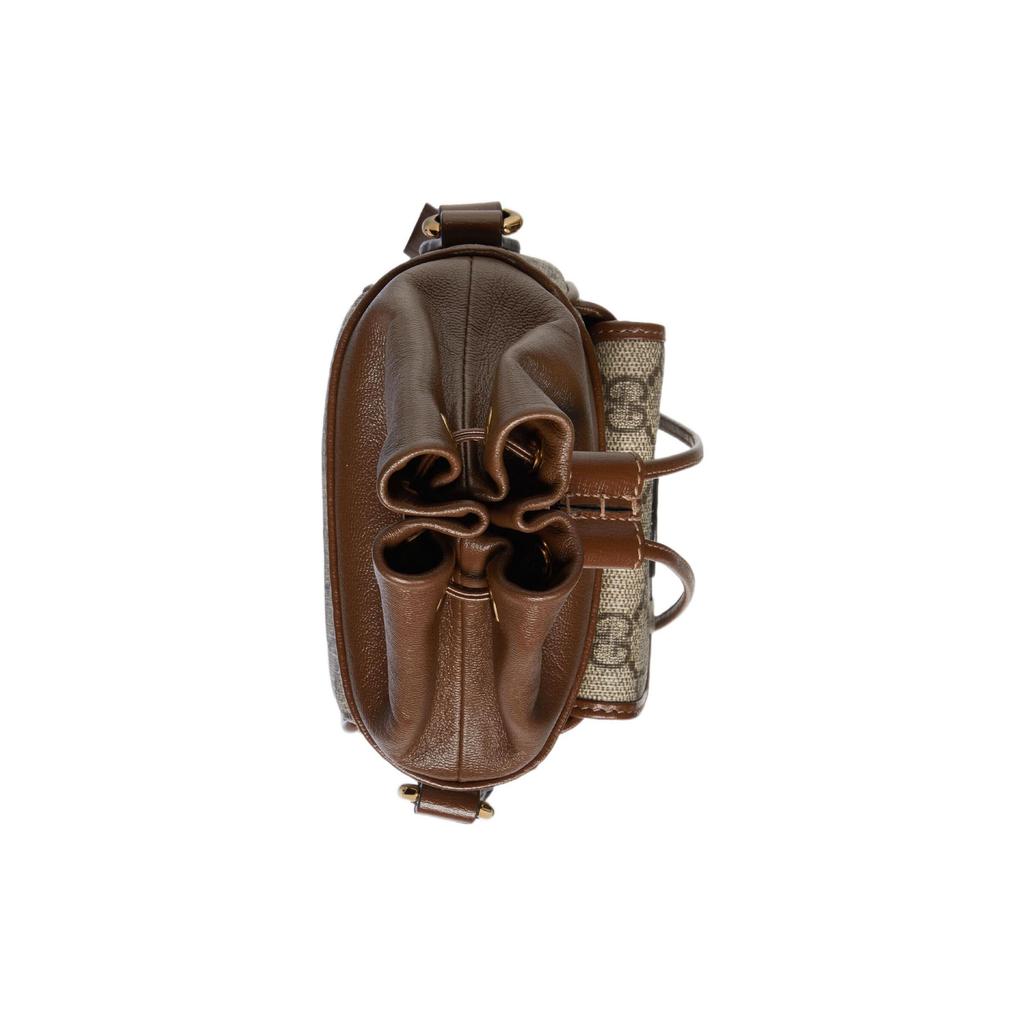 Gucci Adjustable Shoulder Strap Drawstring Closure Leather And Canvas Bucket Bag Mini Women bags Brown 746303-9AADJ-9745