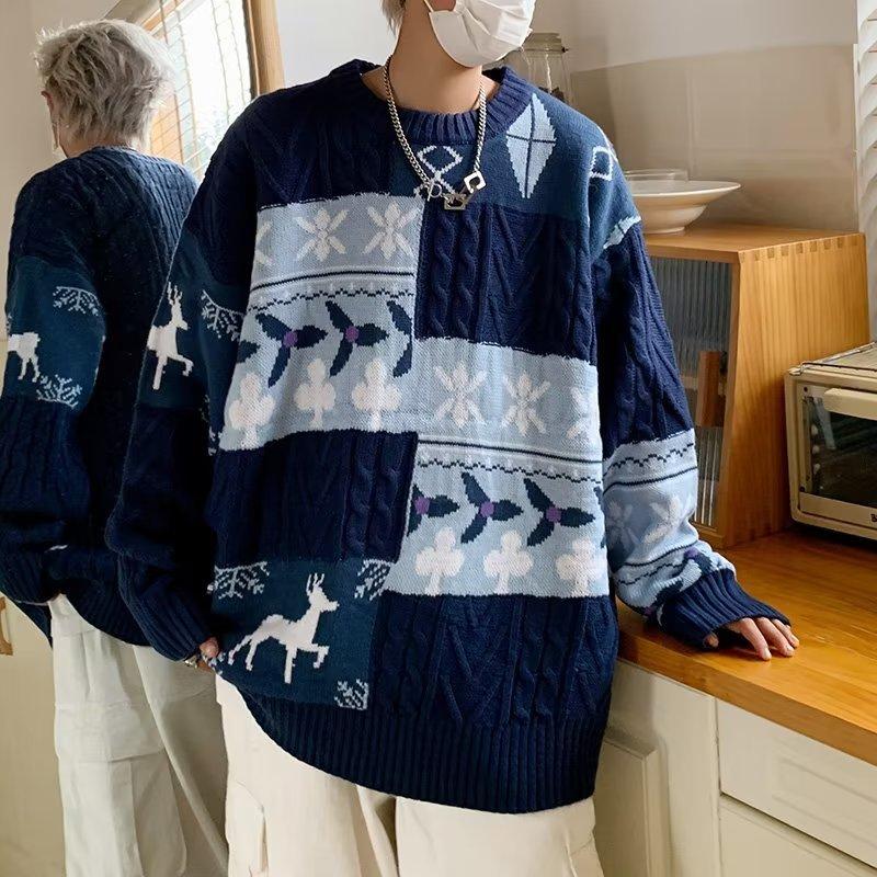 Inside sweater winter trendy brand lazy bottoming knitted sweater retro warm loose thread coat couple jacket new
