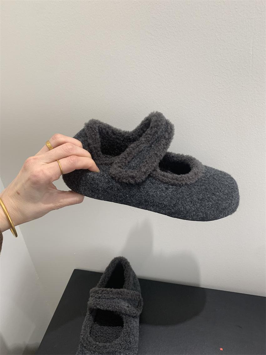 Thick-soled inner height-increasing fluffy shoes shoes with fleece to keep warm Mary Jane cotton shoes 35