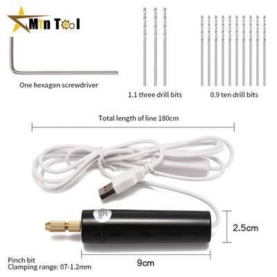 0.7-1.2mm Mini Electric Drill Set Handheld Resin ABS Jewelry Making Practical USB Power for DIY Home Min Power Tool