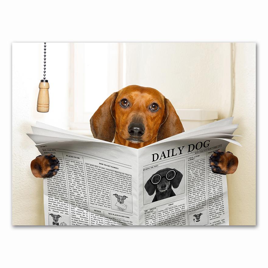Dog Reading Newspaper Toilet Wall Art Canvas Prints Funny Dog Painting Wall Picture Home Bathroom Decor Dogs Lover Gift