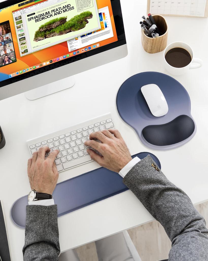 Laborio Mouse Pad Wrist Rest Integrated Mouse Pad Wrist Support Ergonomic Mouse Pad Blue Black (Gradient Set)