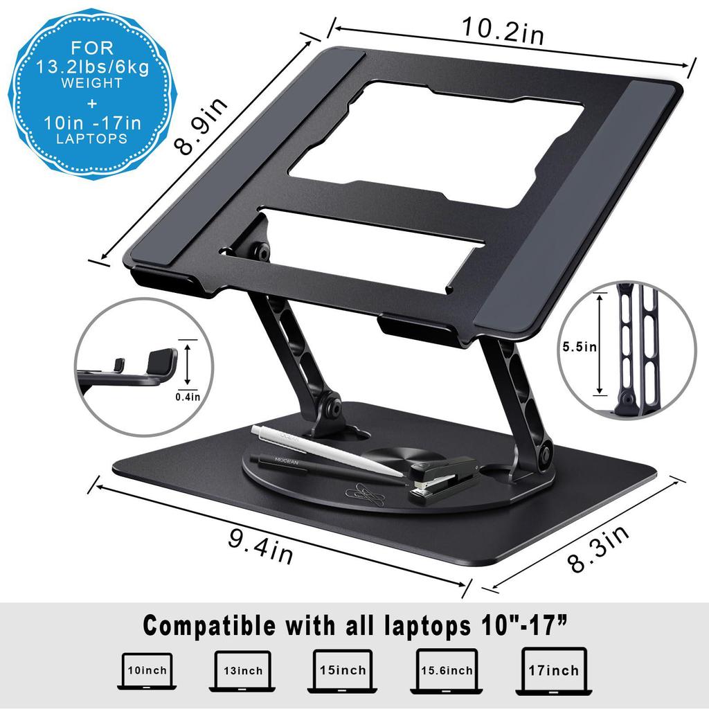 Aluminum Alloy Rotating Laptop Stand with Heat Dissipation, Folding and Height Adjustable.