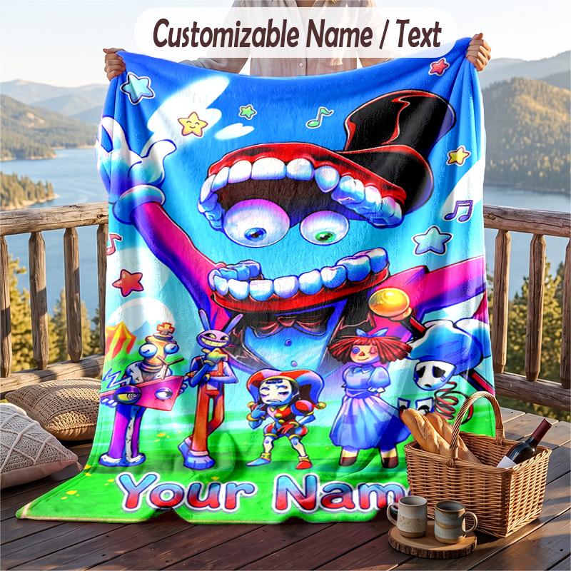 De Verbazingwekkende Digitale Circus Flanellen Deken, Gepersonaliseerde Custom Naam Tekst, Zachte Warme Pluche Plaid Deken Voor Cadeau