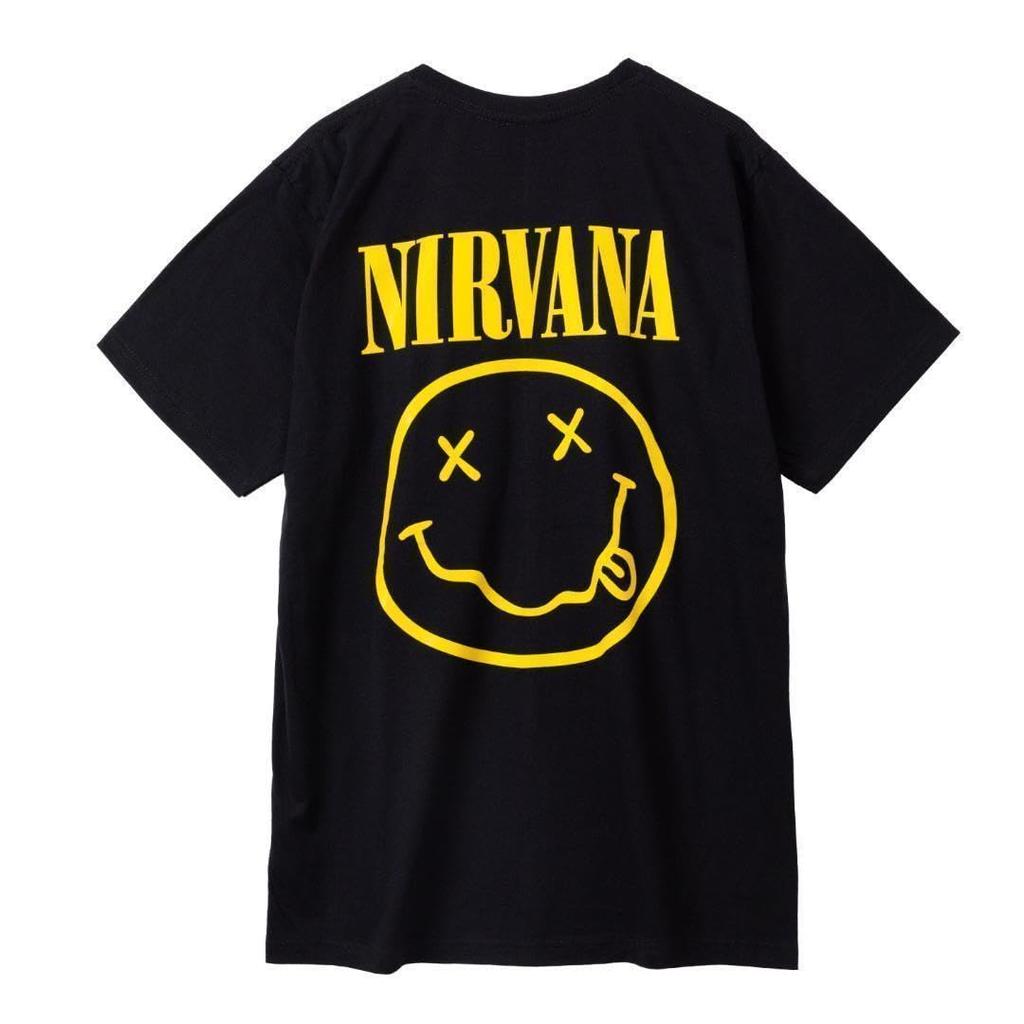 NYARO Nirvana Rock T-Shirt, Short Sleeve, 100% Cotton, Men's, Smile Retro Print, Summer Clothes, Loose Fit (XL)