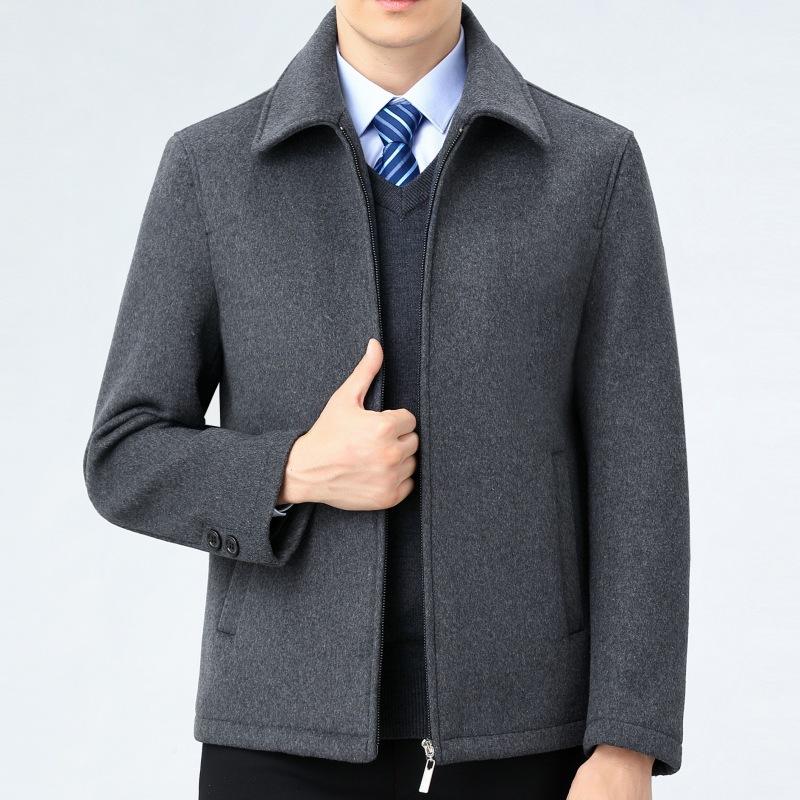 Herbst und Winter neue Kaschmirjacke Herren mittleren Alters und ältere Wollwoll-Oberteile verdickt Business Casual kurze Reversjacke